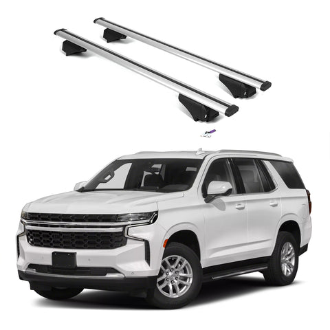 ERKUL Roof Rack Cross Bars for Chevrolet Chevy Tahoe 2021-2024 | Aluminum Crossbars with Anti Theft Lock for Rooftop | Compatible with Flush Rails - Silver