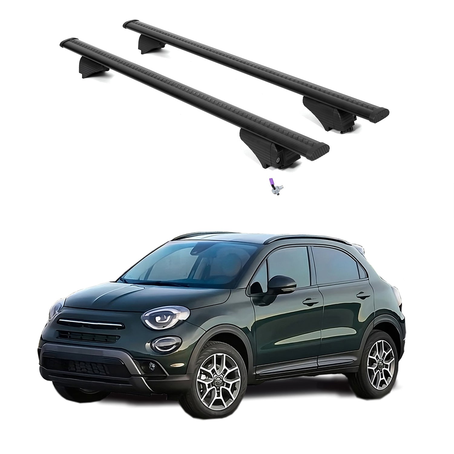 ERKUL Roof Rack Cross Bars for Fiat 500X 2016-2023  - Black