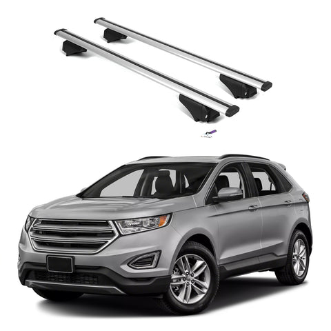 ERKUL Roof Rack Cross Bars for Ford Edge 2015-2024 | Aluminum Crossbars with Anti Theft Lock for Rooftop | Compatible with Flush Rails - Silver