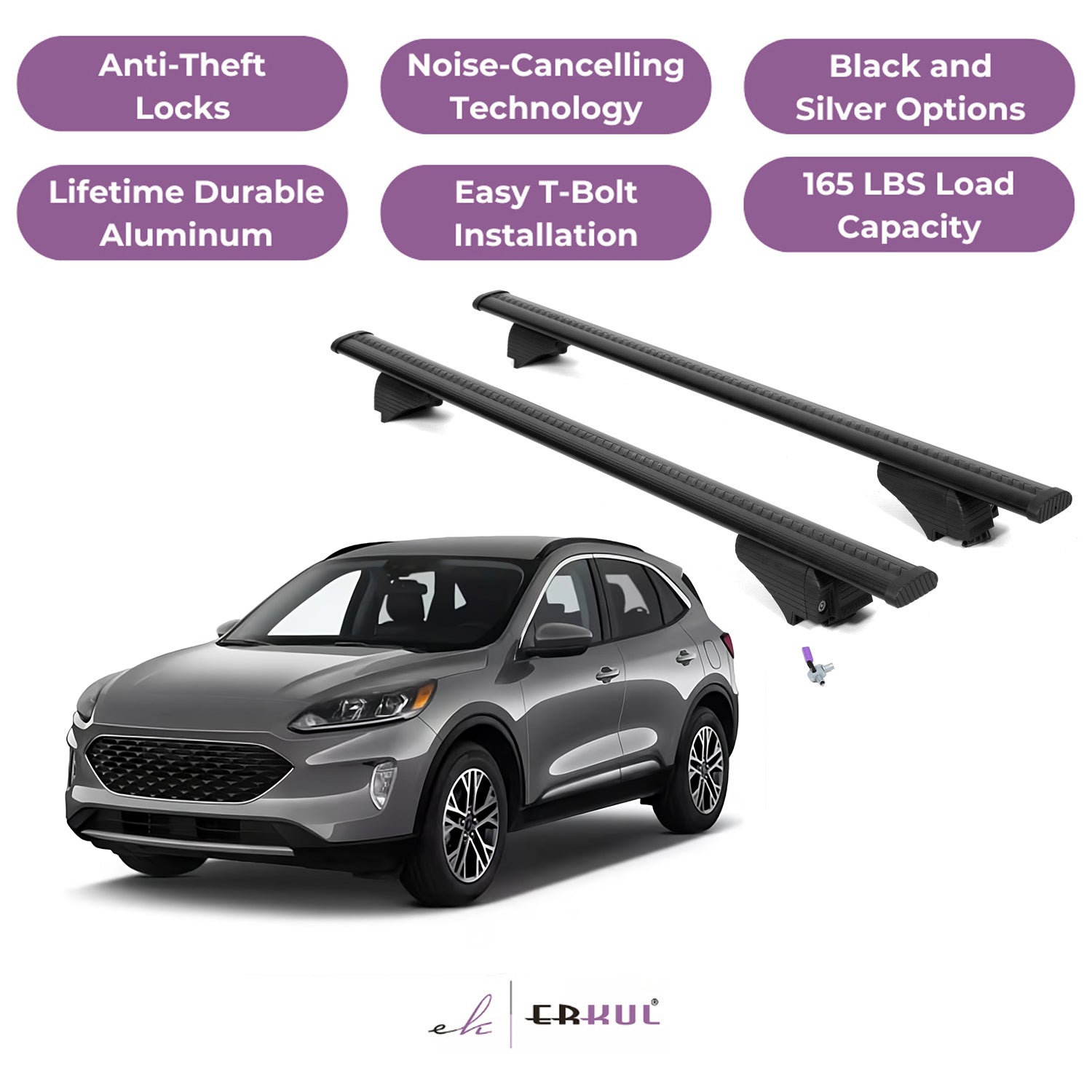Roof Rack Cross Bars with Extended Bar Design for Ford Escape 2020-2025  - Black
