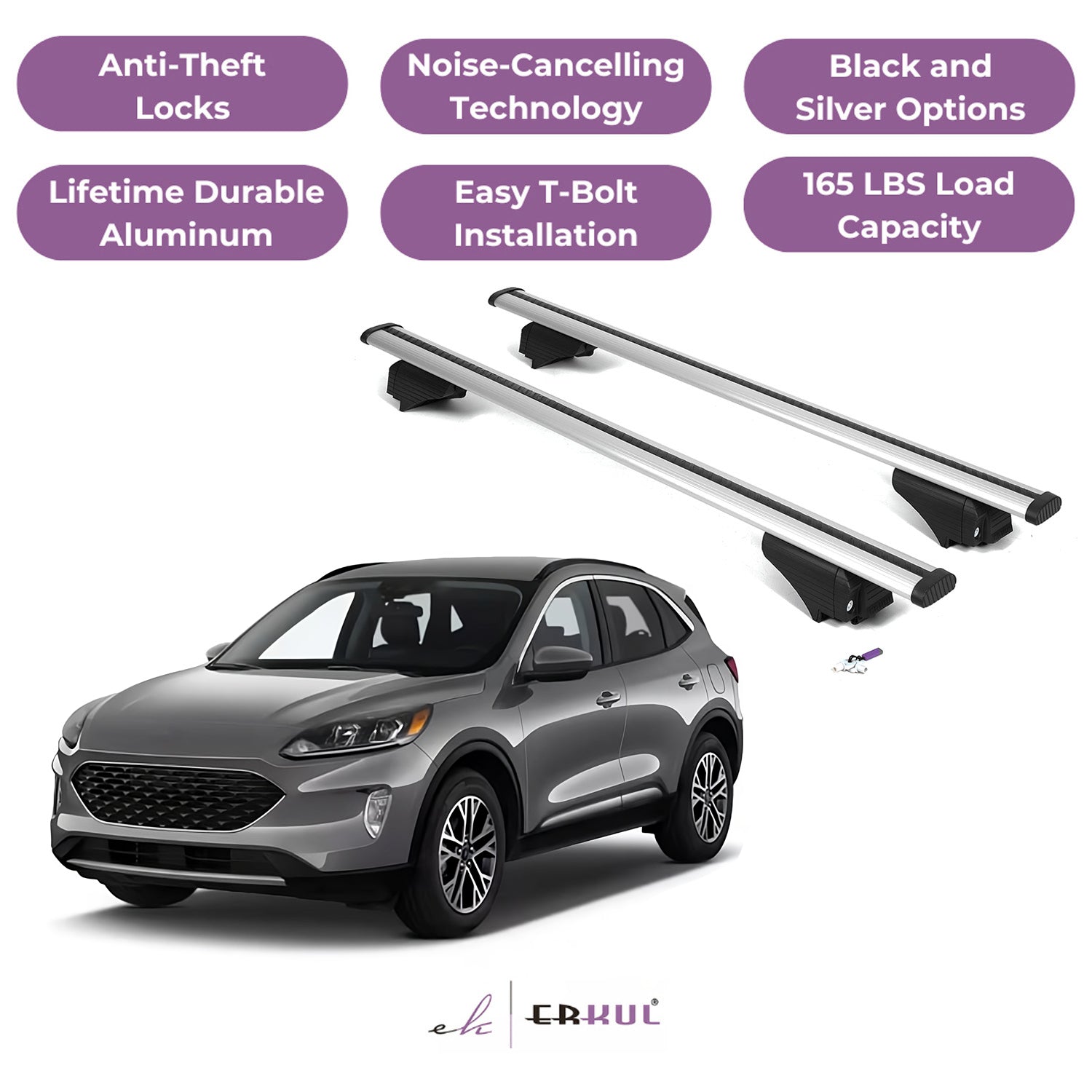 Roof Rack Cross Bars with Extended Bar Design for Ford Escape 2020-2025  - Silver