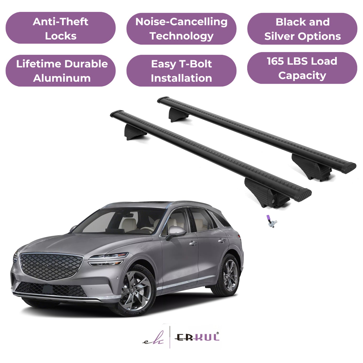Roof Rack Cross Bars with Extended Bar Design for Genesis GV70 Electrified EV 2023-2025 - Black