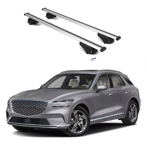 ERKUL Roof Rack Cross Bars for Genesis GV70 Electrified EV 2023-2025 | Aluminum Crossbars with Anti Theft Lock for Rooftop | Compatible with Flush Rails - Silver