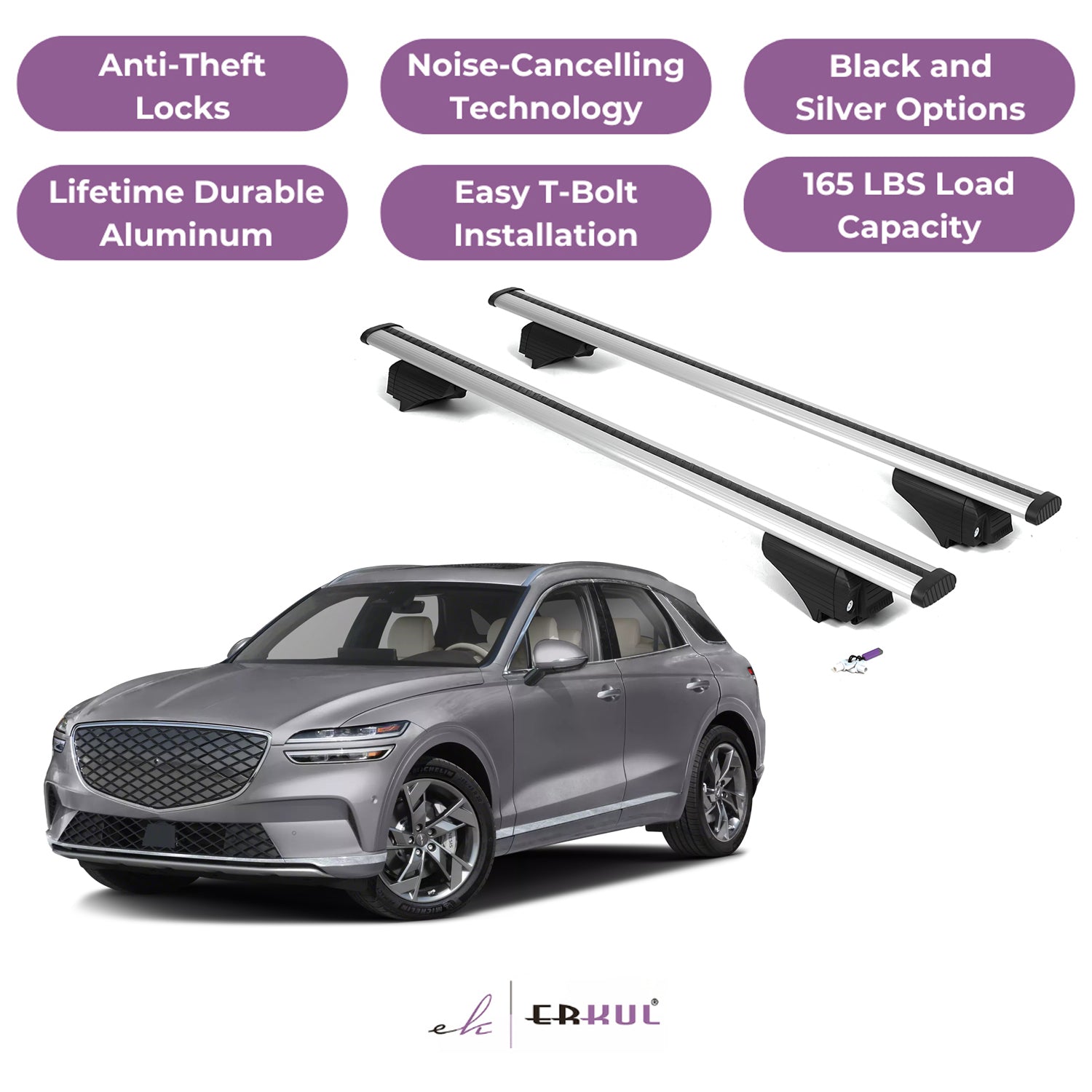 Roof Rack Cross Bars with Extended Bar Design for Genesis GV70 Electrified EV 2023-2025 - Silver