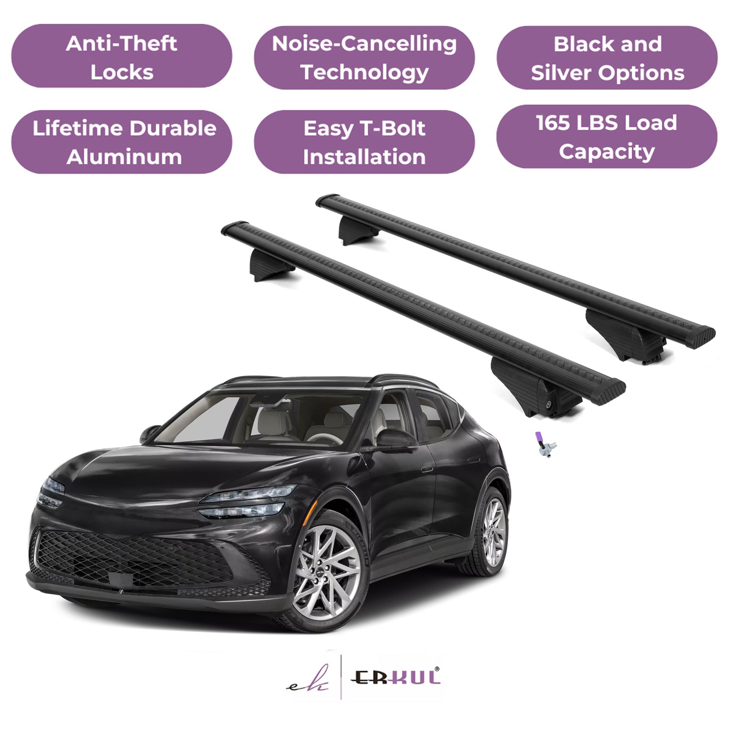 Roof Rack Cross Bars with Extended Bar Design for Genesis GV60 2023-2025  - Black
