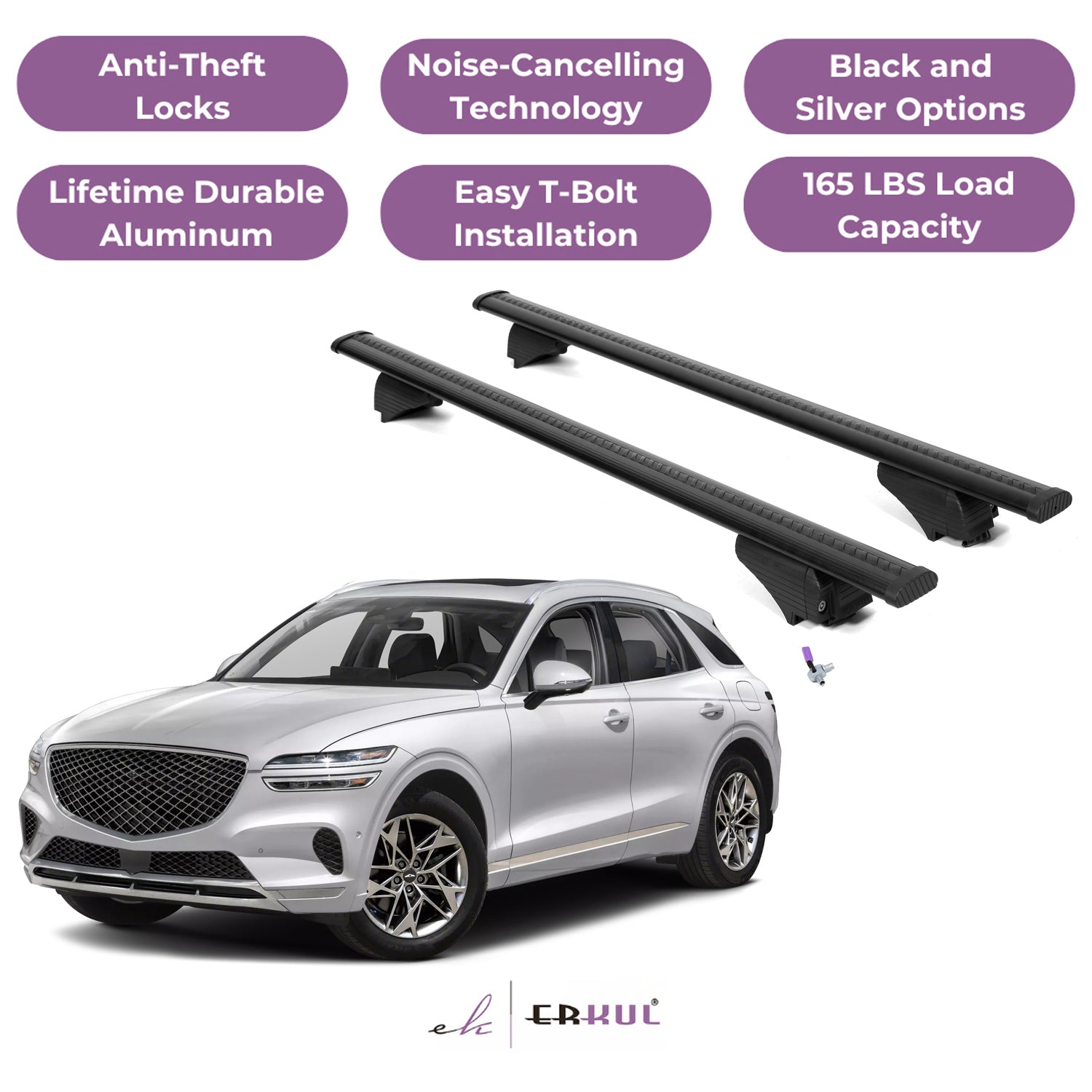 Roof Rack Cross Bars with Extended Bar Design for Genesis GV70 2022-2025  - Black