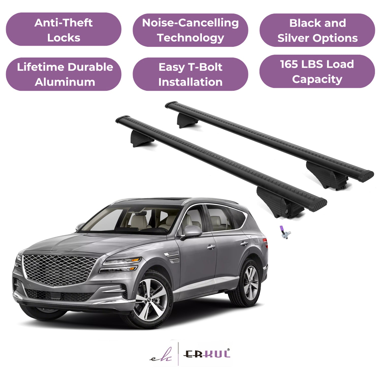 Roof Rack Cross Bars with Extended Bar Design for Genesis GV80 2021-2025  - Black
