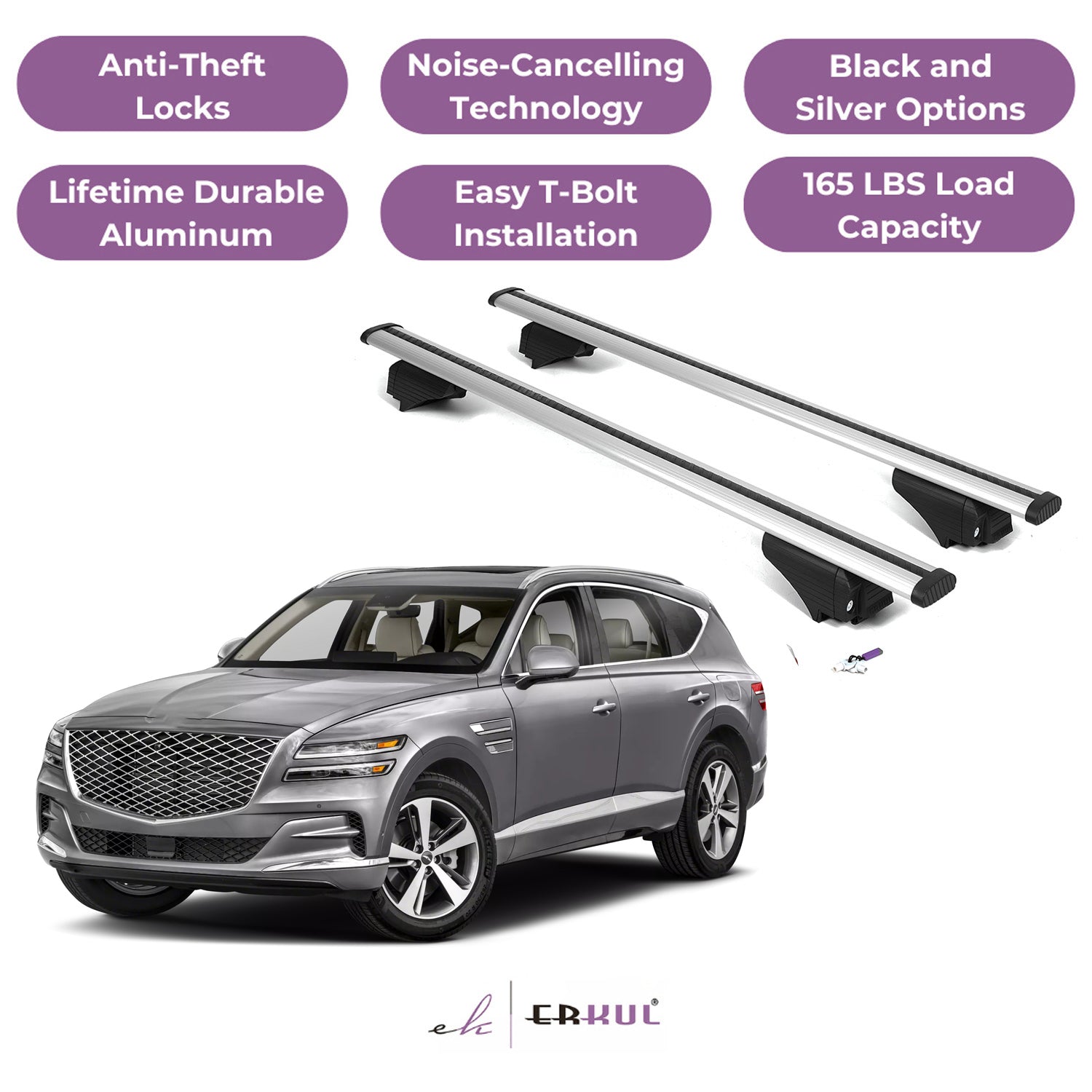 Roof Rack Cross Bars with Extended Bar Design for Genesis GV80 2021-2025  - Silver