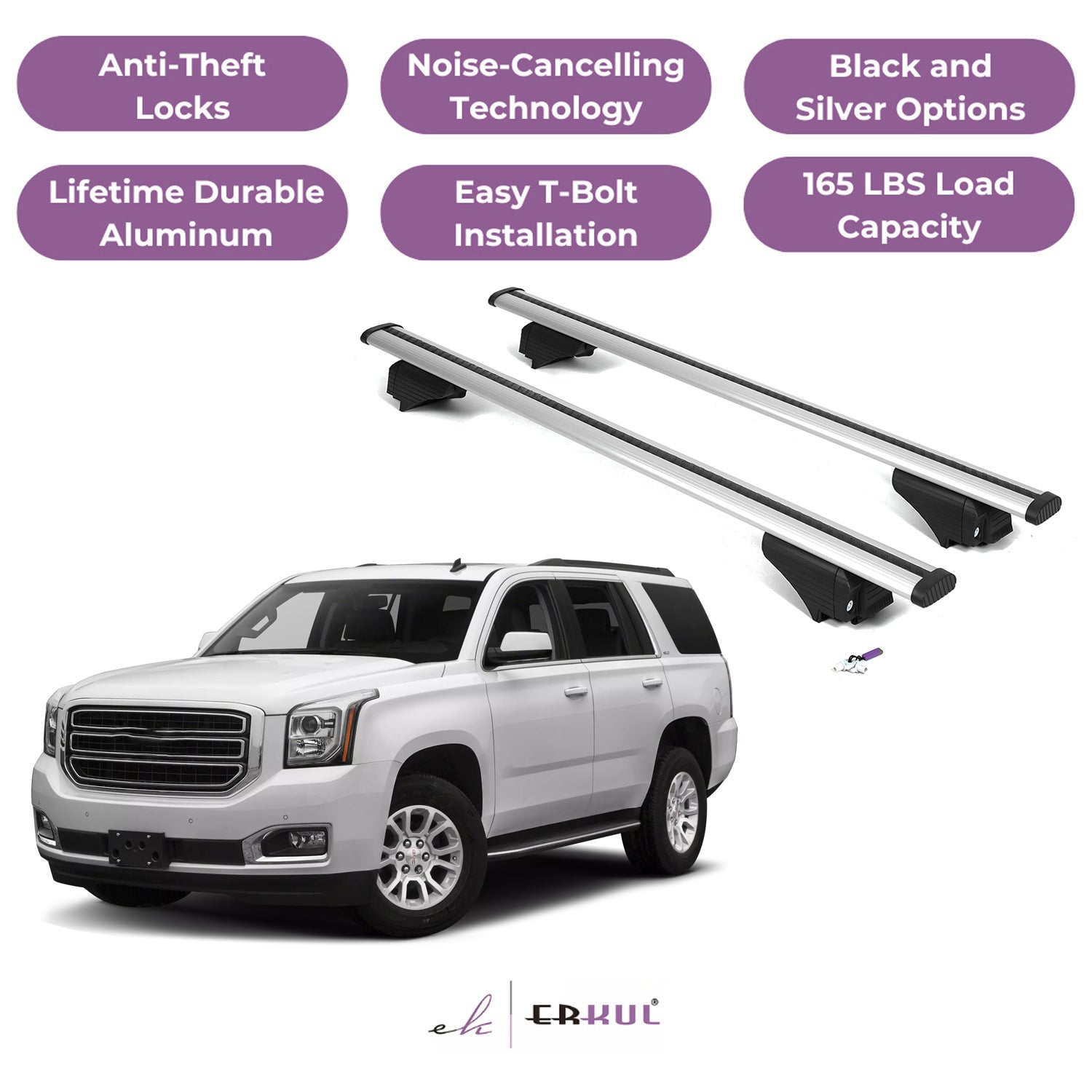 Roof Rack Cross Bars with Extended Bar Design for GMC Yukon, Yukon XL 2015-2020 - Silver