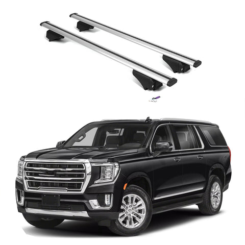 ERKUL Roof Rack Cross Bars for GMC Yukon, Yukon XL 2021-2024 | Aluminum Crossbars with Anti Theft Lock for Rooftop | Compatible with Flush Rails - Silver