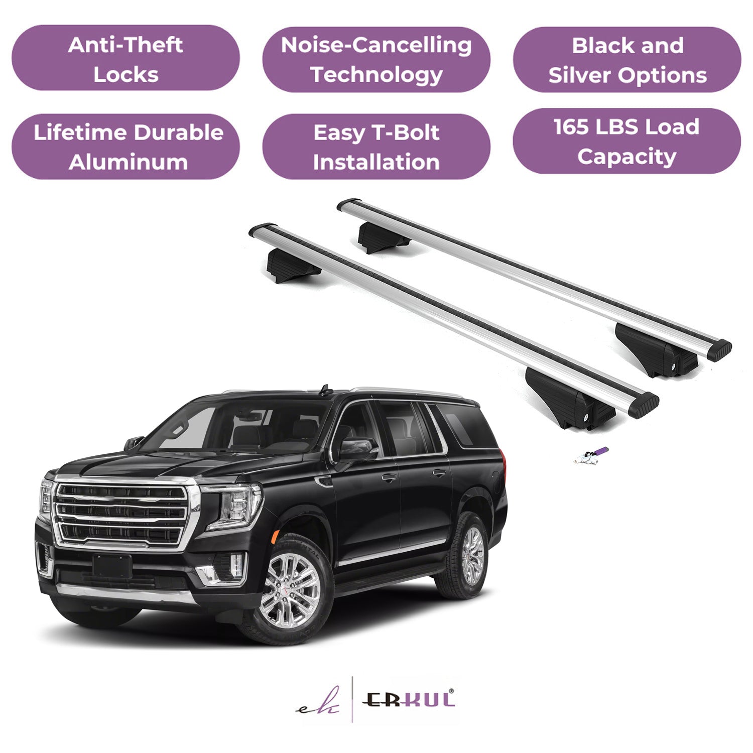 Roof Rack Cross Bars with Extended Bar Design for GMC Yukon, Yukon XL 2021-2025 - Silver