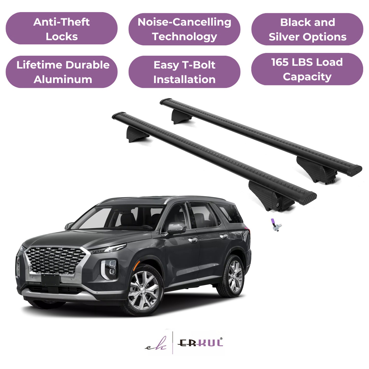 Roof Rack Cross Bars with Extended Bar Design for Hyundai Palisade 2020-2025  - Black