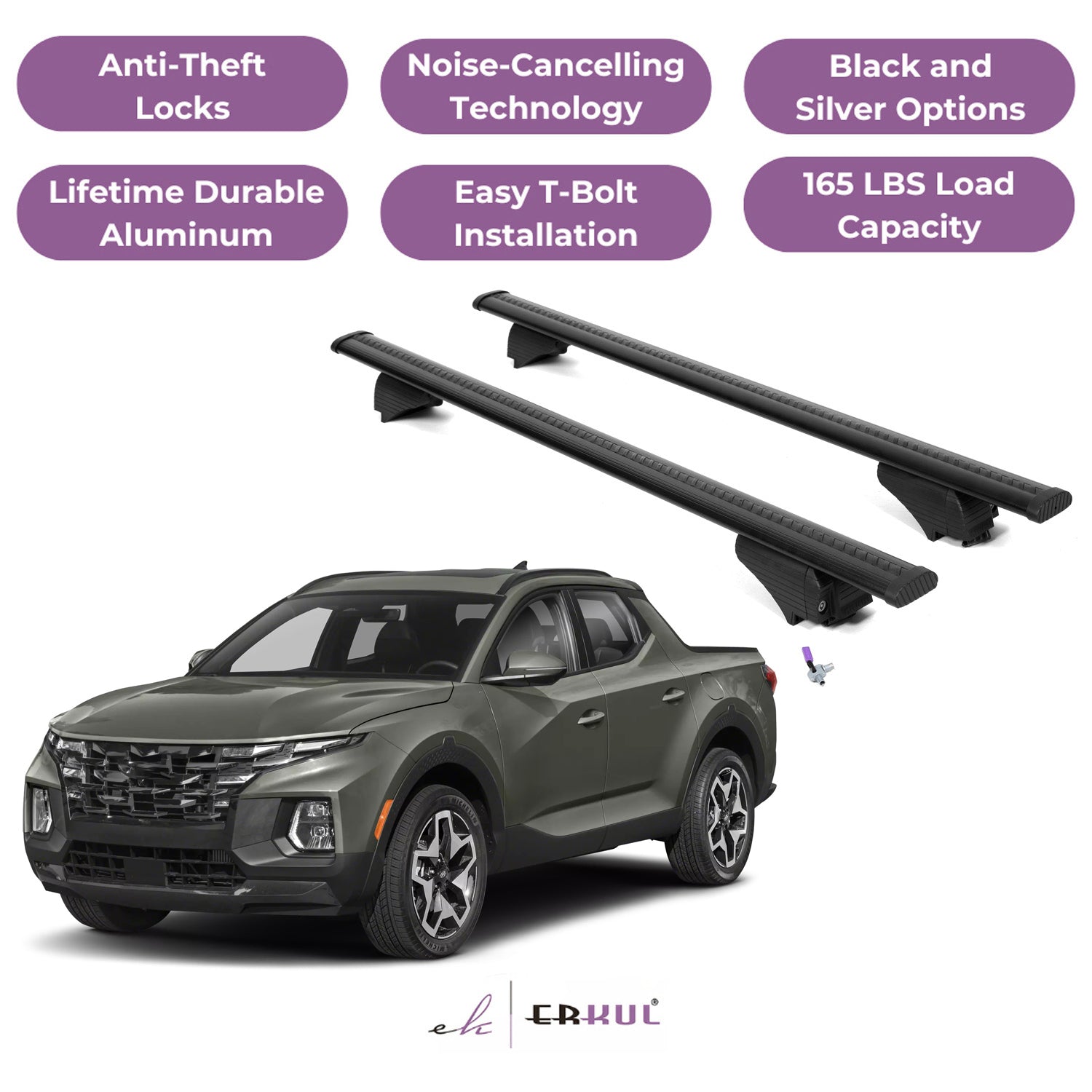Roof Rack Cross Bars with Extended Bar Design for Hyundai Santa Cruz 2022-2025 - Black