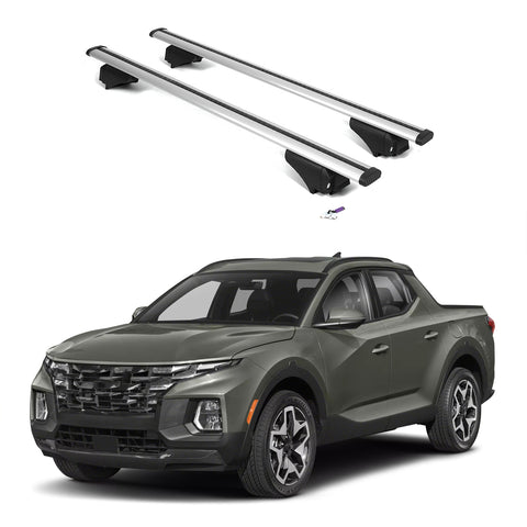 ERKUL Roof Rack Cross Bars for Hyundai Santa Cruz 2022-2024 | Aluminum Crossbars with Anti Theft Lock for Rooftop | Compatible with Flush Rails - Silver