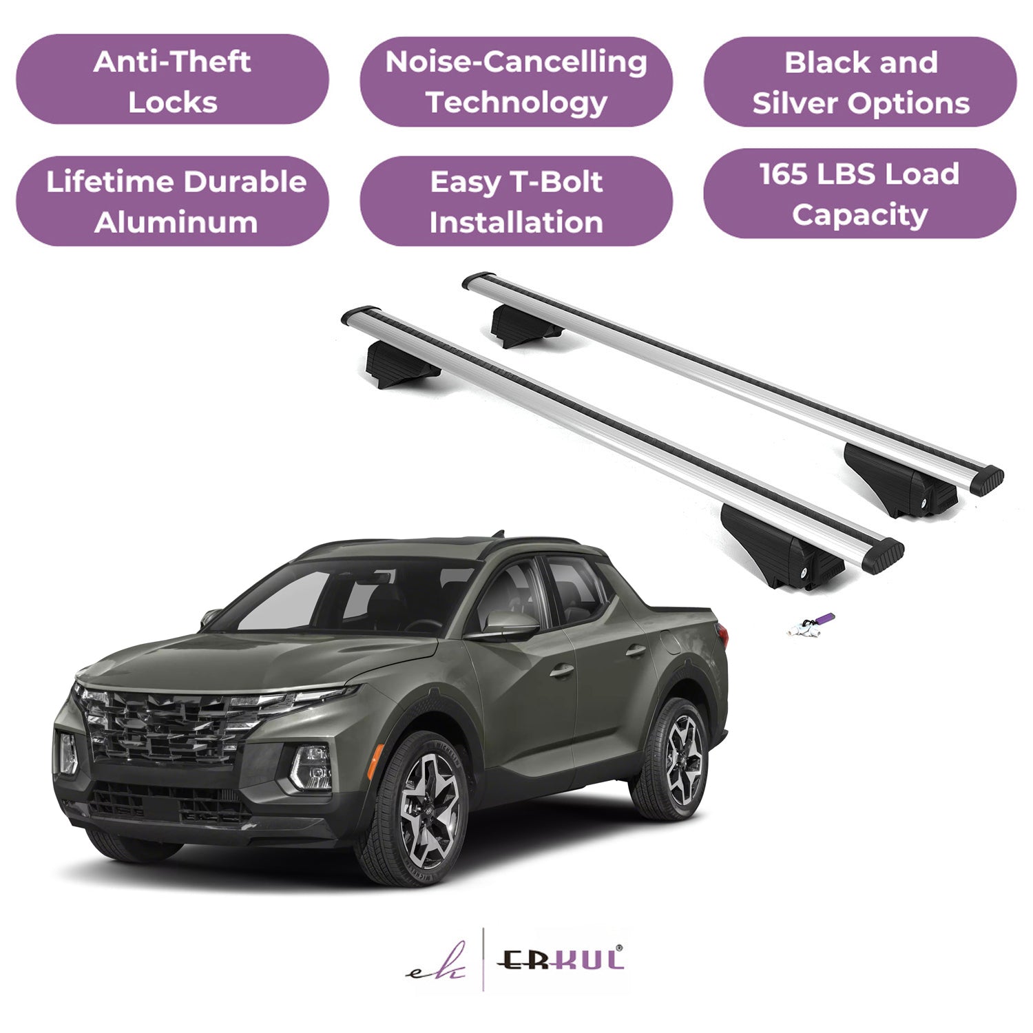 Roof Rack Cross Bars with Extended Bar Design for Hyundai Santa Cruz 2022-2025 - Silver