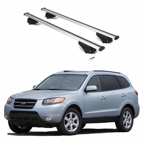 ERKUL Roof Rack Cross Bars for Hyundai Santa Fe 2006-2012 | Aluminum Crossbars with Anti Theft Lock for Rooftop | Compatible with Flush Rails - Silver