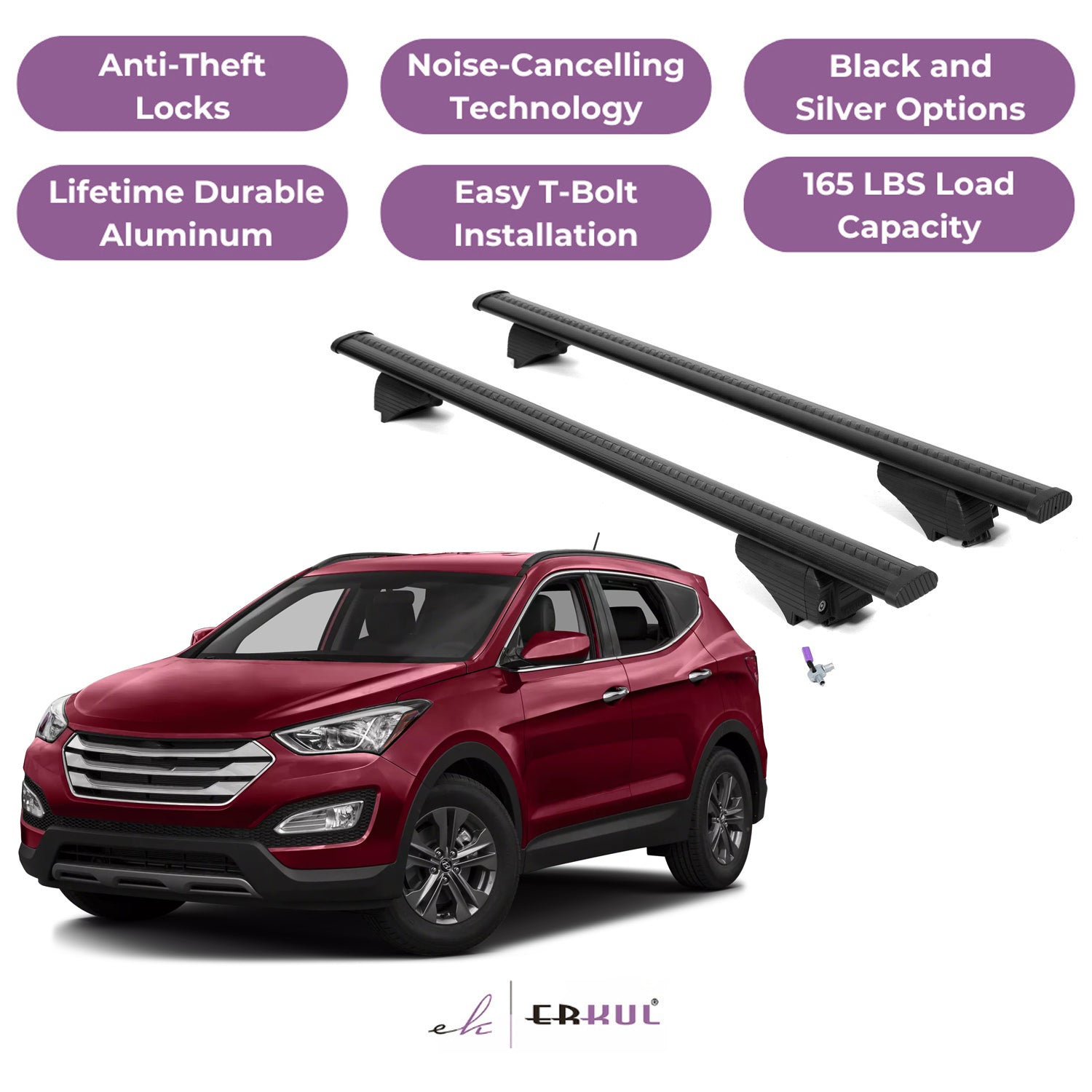 Roof Rack Cross Bars with Extended Bar Design for Hyundai Santa Fe 2013-2018  - Black