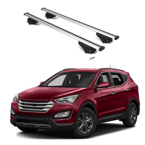 ERKUL Roof Rack Cross Bars for Hyundai Santa Fe 2013-2018 | Aluminum Crossbars with Anti Theft Lock for Rooftop | Compatible with Flush Rails - Silver