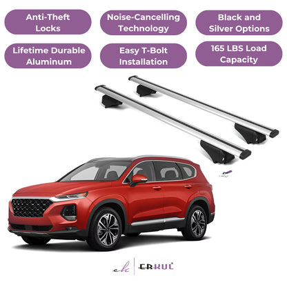ERKUL Roof Rack Cross Bars for Hyundai Santa Fe 2019-2023 - Flush Rails - Silver