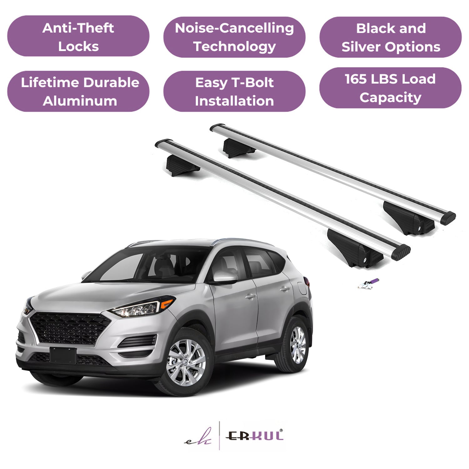 Roof Rack Cross Bars with Extended Bar Design for Hyundai Tucson 2016-2021  - Silver