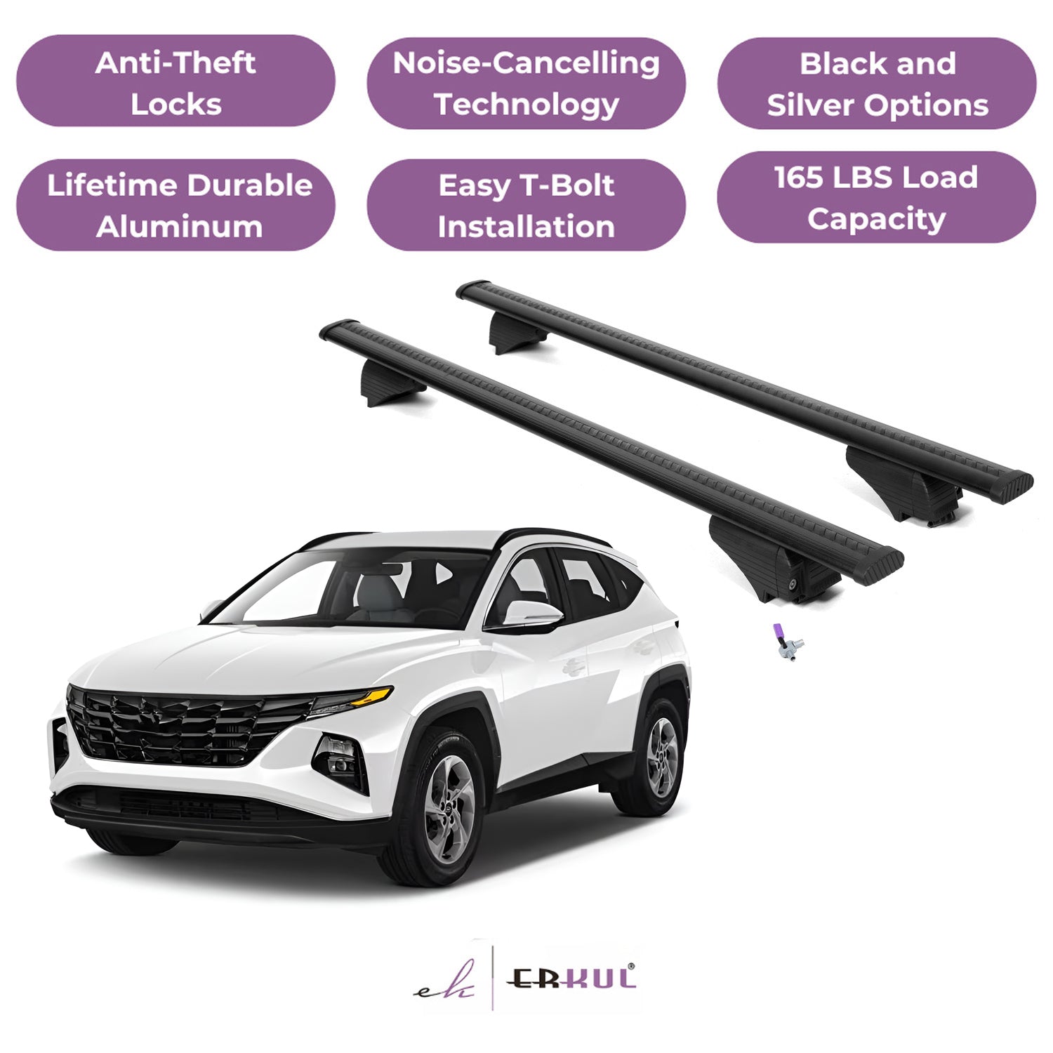 Roof Rack Cross Bars with Extended Bar Design for Hyundai Tucson 2022-2025  - Black