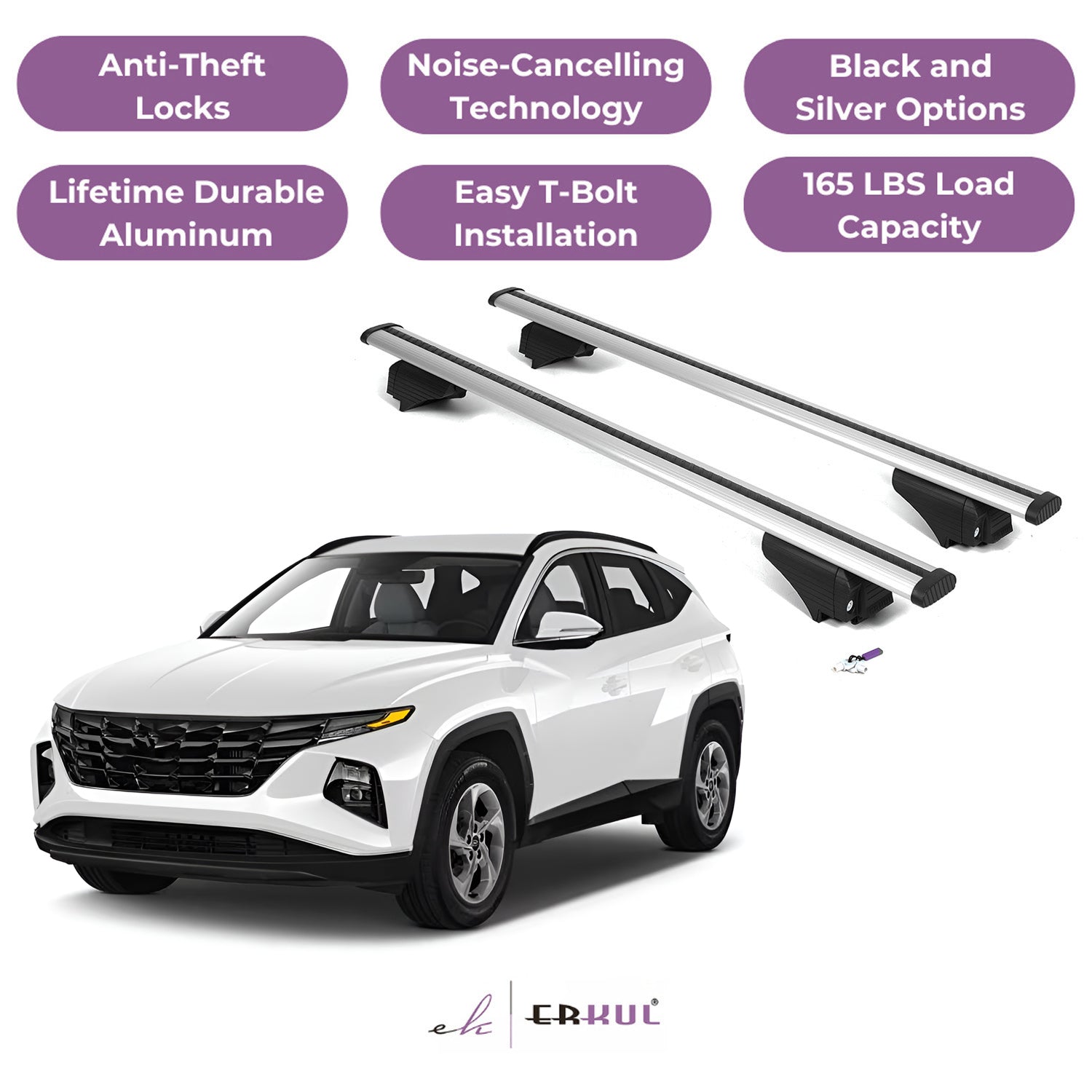 Roof Rack Cross Bars with Extended Bar Design for Hyundai Tucson 2022-2025  - Silver