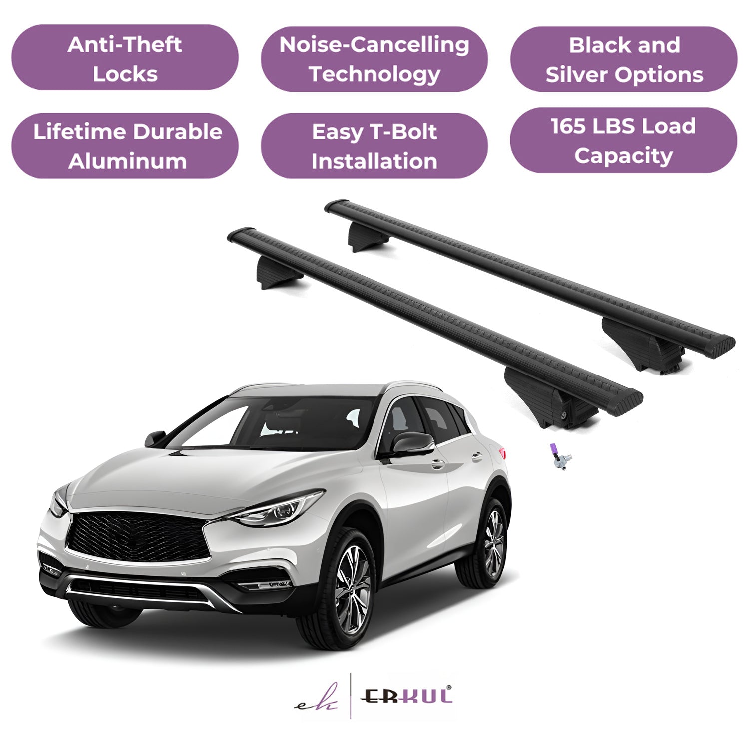 Roof Rack Cross Bars with Extended Bar Design for Infiniti QX30 2017-2019  - Black
