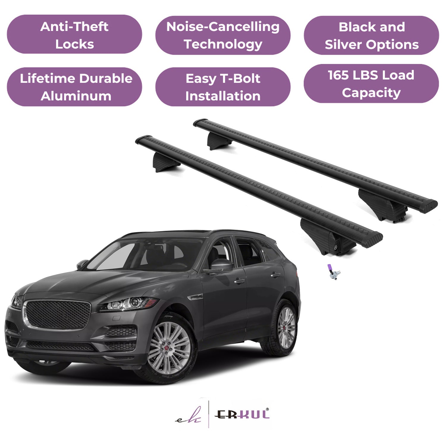 Roof Rack Cross Bars with Extended Bar Design for Jaguar F-Pace 2016-2025  - Black
