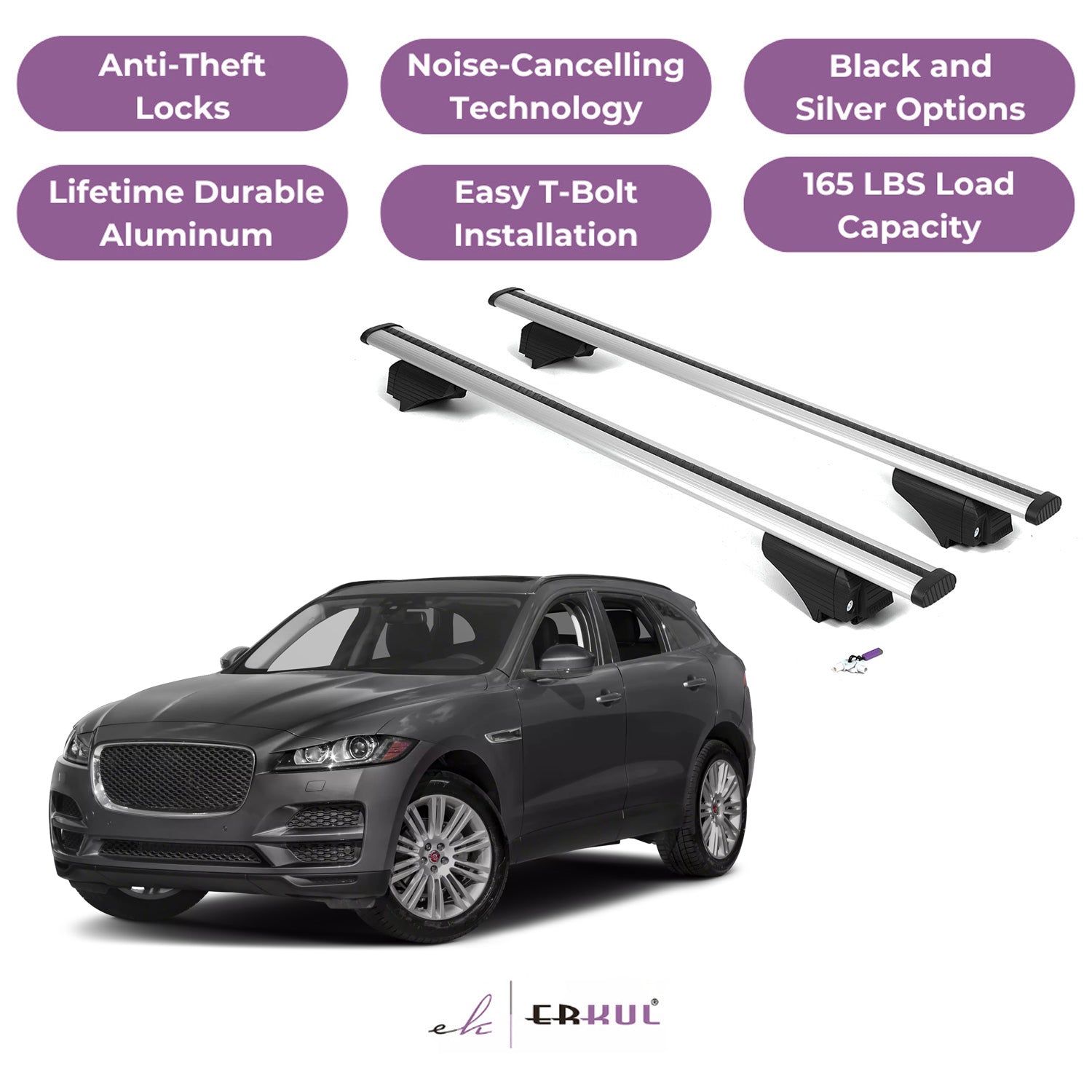 Roof Rack Cross Bars with Extended Bar Design for Jaguar F-Pace 2016-2025  - Silver