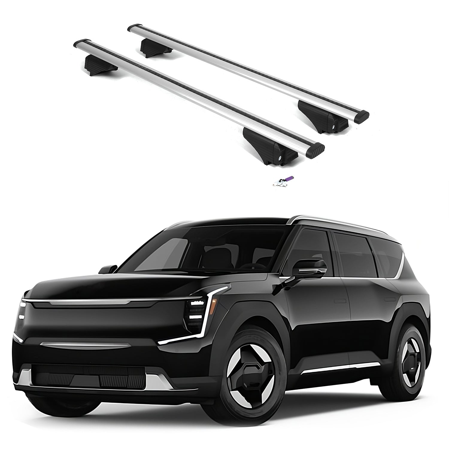 ERKUL Roof Rack Cross Bars for Kia EV9 2024-2025 with Flush Rails - Silver