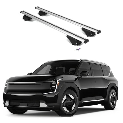 ERKUL Roof Rack Cross Bars for Kia EV9 2024-2025 | Aluminum Crossbars with Anti Theft Lock for Rooftop | Compatible with Flush Rails - Silver