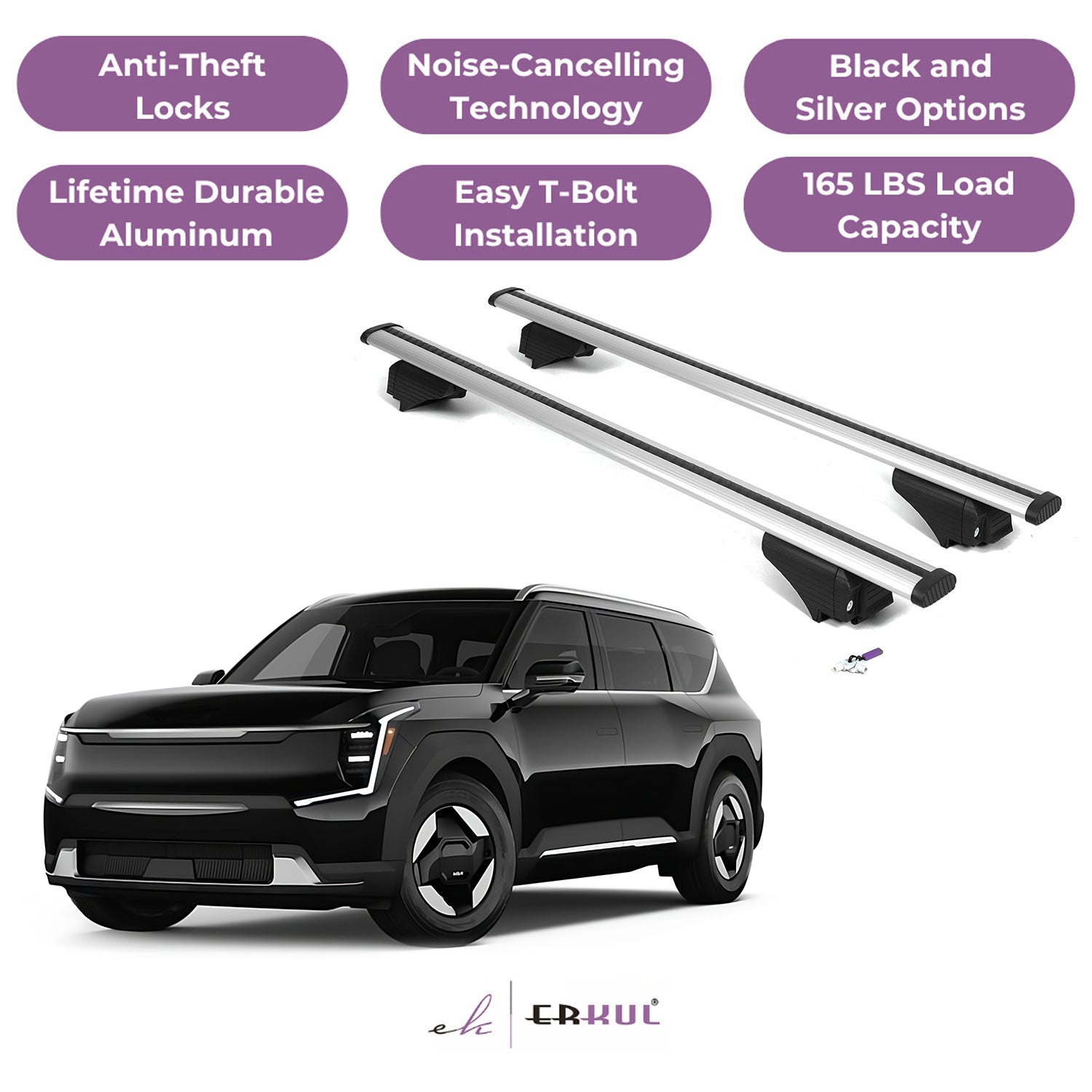 Roof Rack Cross Bars with Extended Bar Design for Kia EV9 2024-2025  - Silver