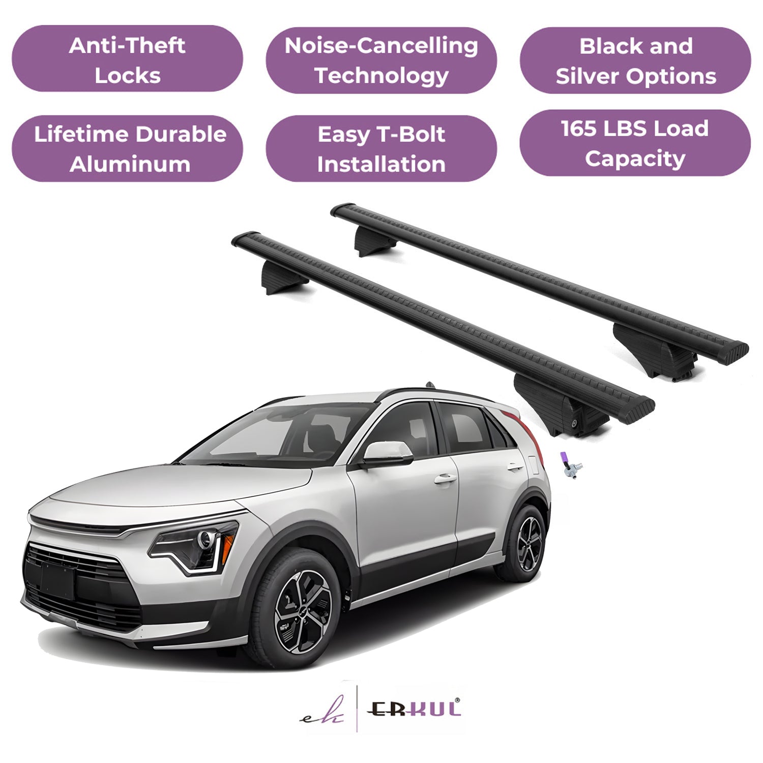 Roof Rack Cross Bars with Extended Bar Design for Kia Niro 2023-2025- Black
