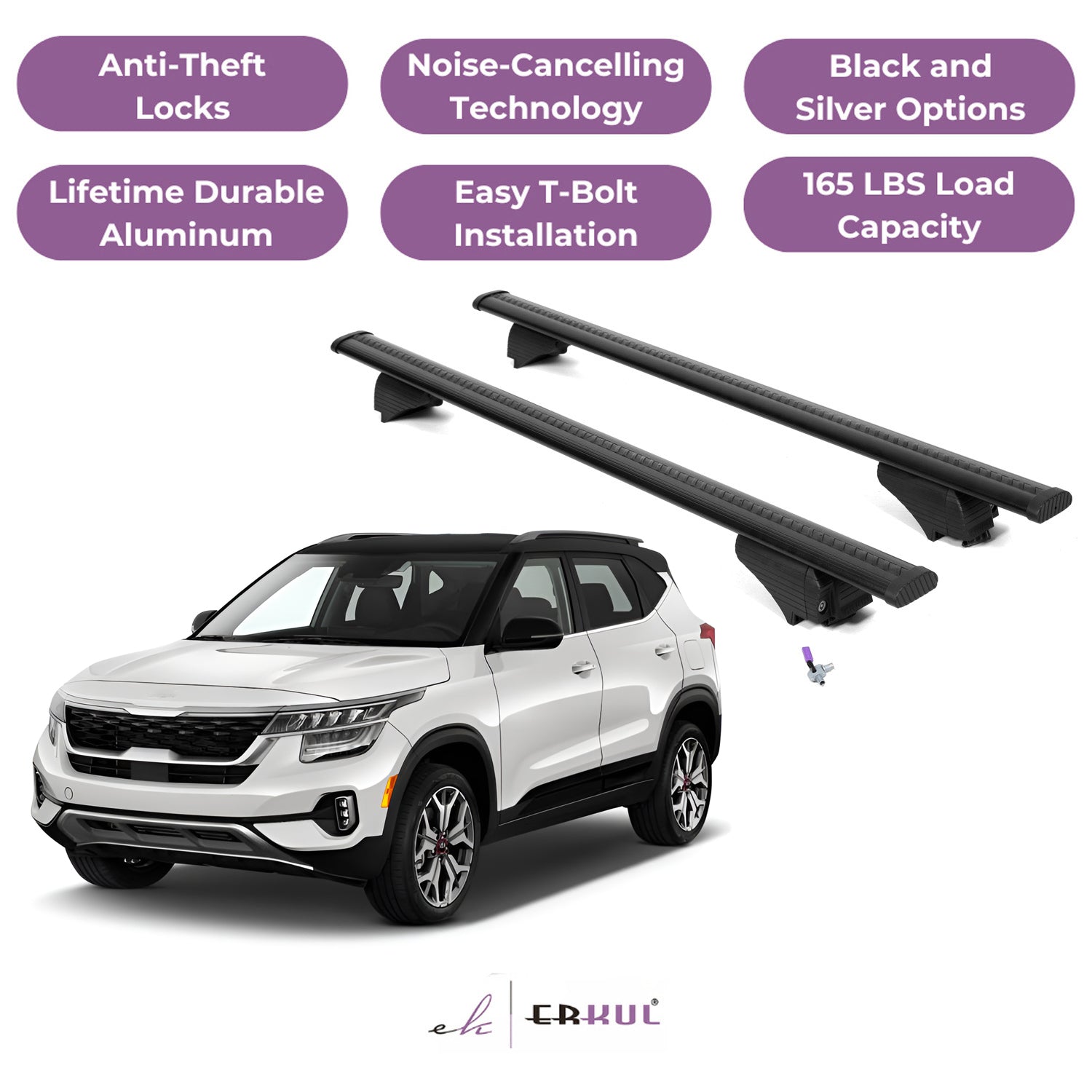 Roof Rack Cross Bars with Extended Bar Design for Kia Seltos 2021-2025  - Black