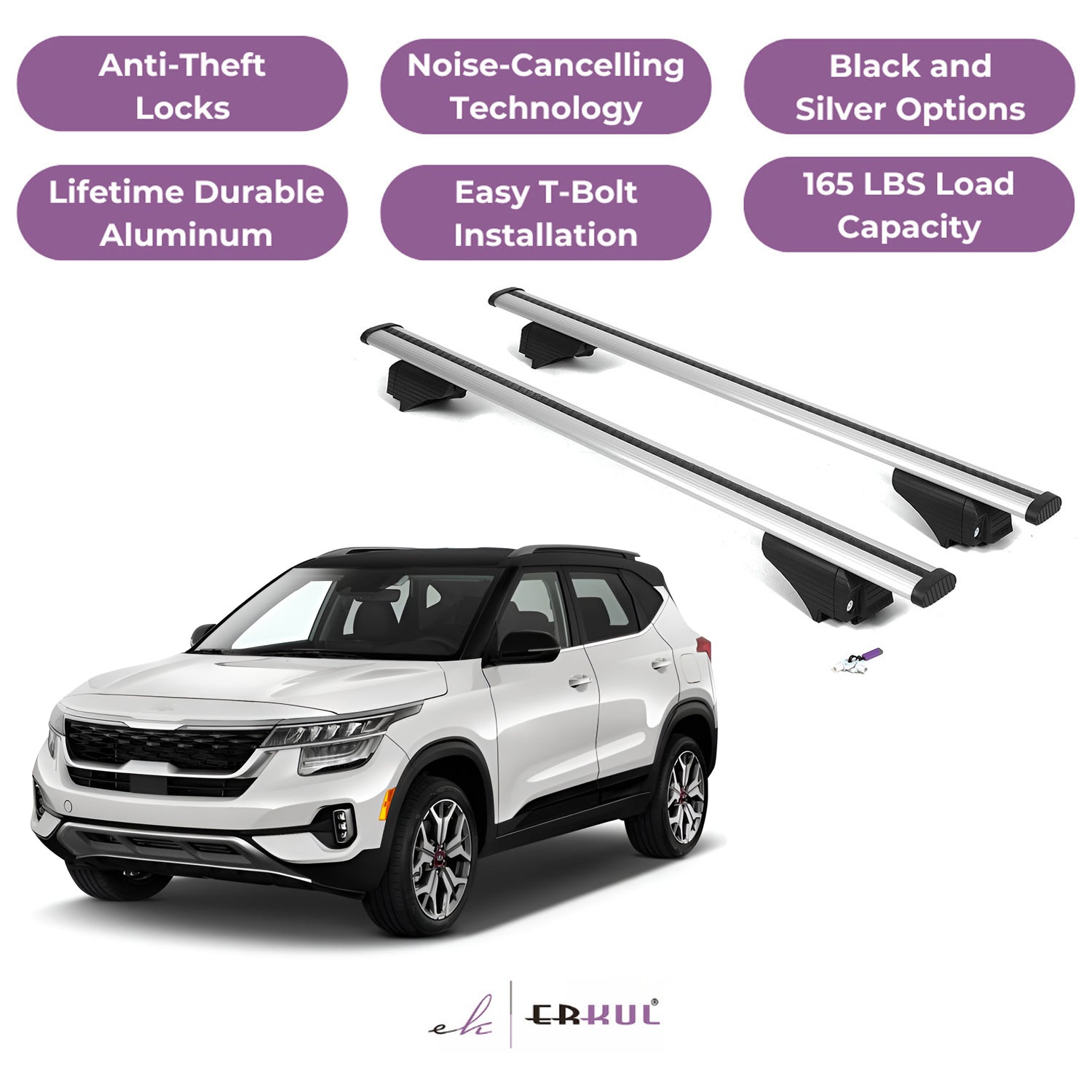 Roof Rack Cross Bars with Extended Bar Design for Kia Seltos 2021-2025  - Silver