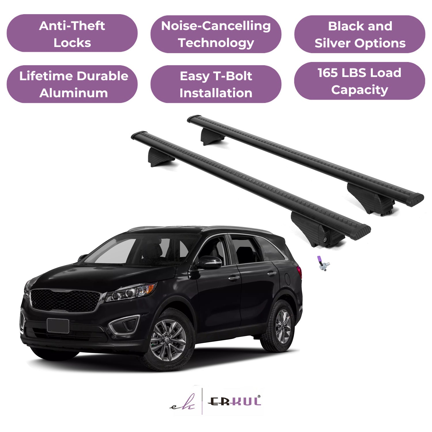 Roof Rack Cross Bars with Extended Bar Design for Kia Sorento 2016-2020  - Black