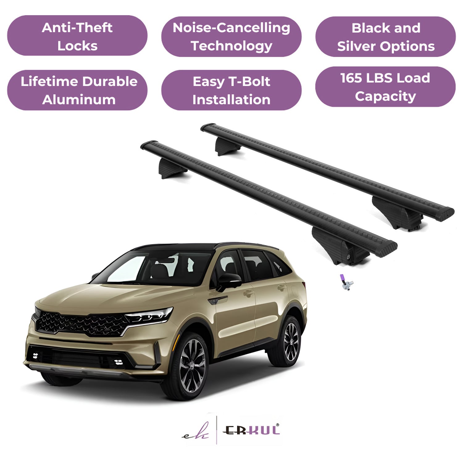 Roof Rack Cross Bars with Extended Bar Design for Kia Sorento 2021-2025  - Black