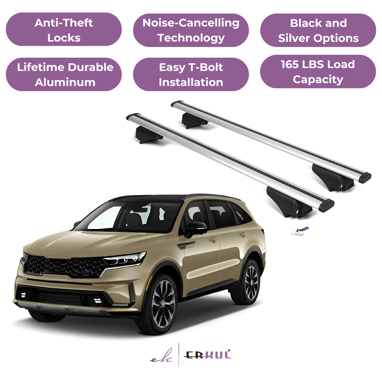 Roof Rack Cross Bars with Extended Bar Design for Kia Sorento 2021-2025  - Silver