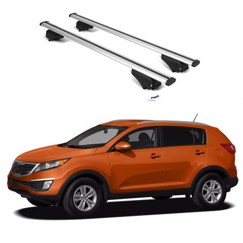 ERKUL Roof Rack Cross Bars for Kia Sportage 2011-2016 | Aluminum Crossbars with Anti Theft Lock for Rooftop | Compatible with Flush Rails - Silver