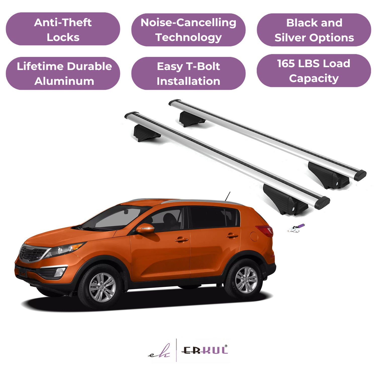 Roof Rack Cross Bars with Extended Bar Design for Kia Sportage 2011-2016  - Silver