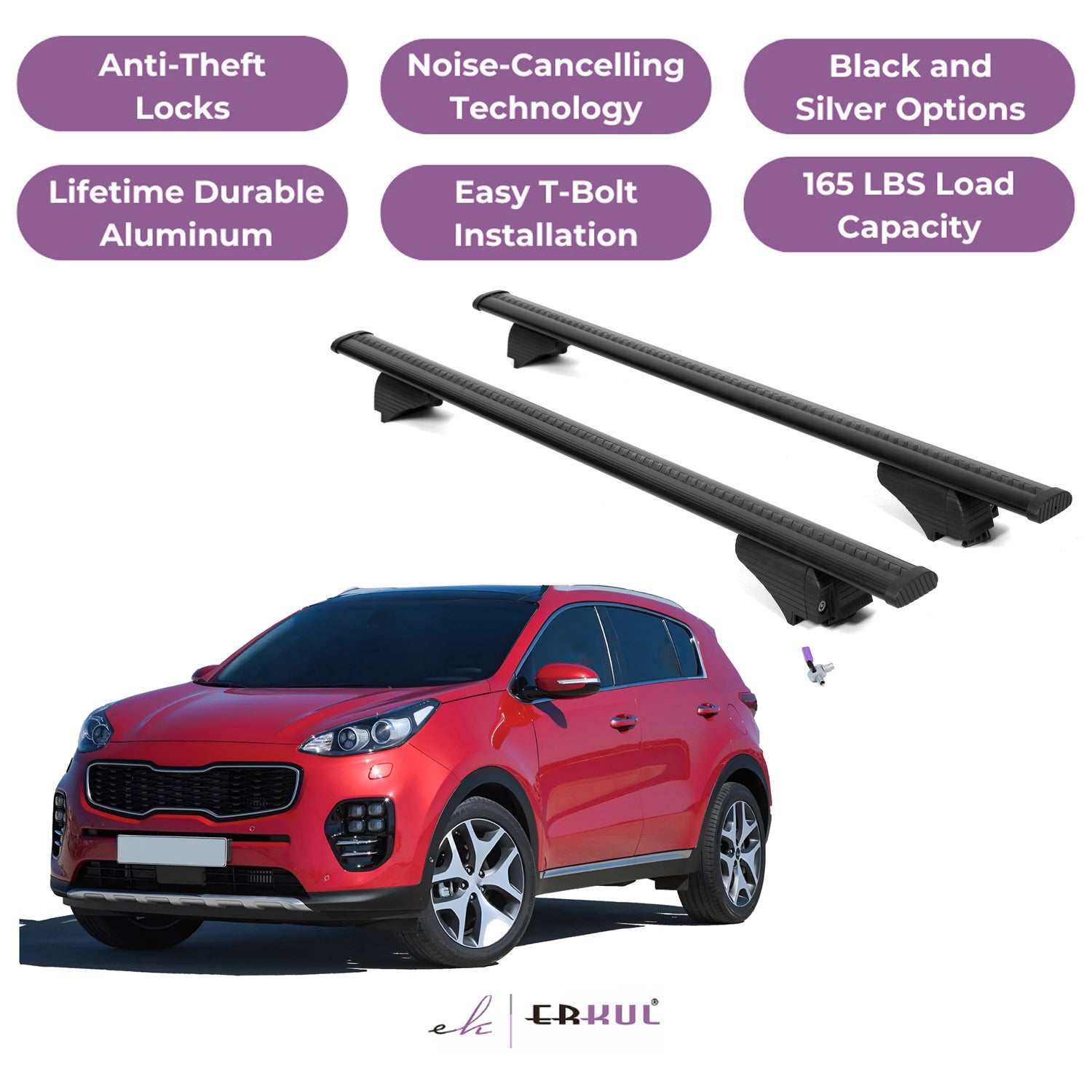 Roof Rack Cross Bars with Extended Bar Design for Kia Sportage 2017-2022  - Black
