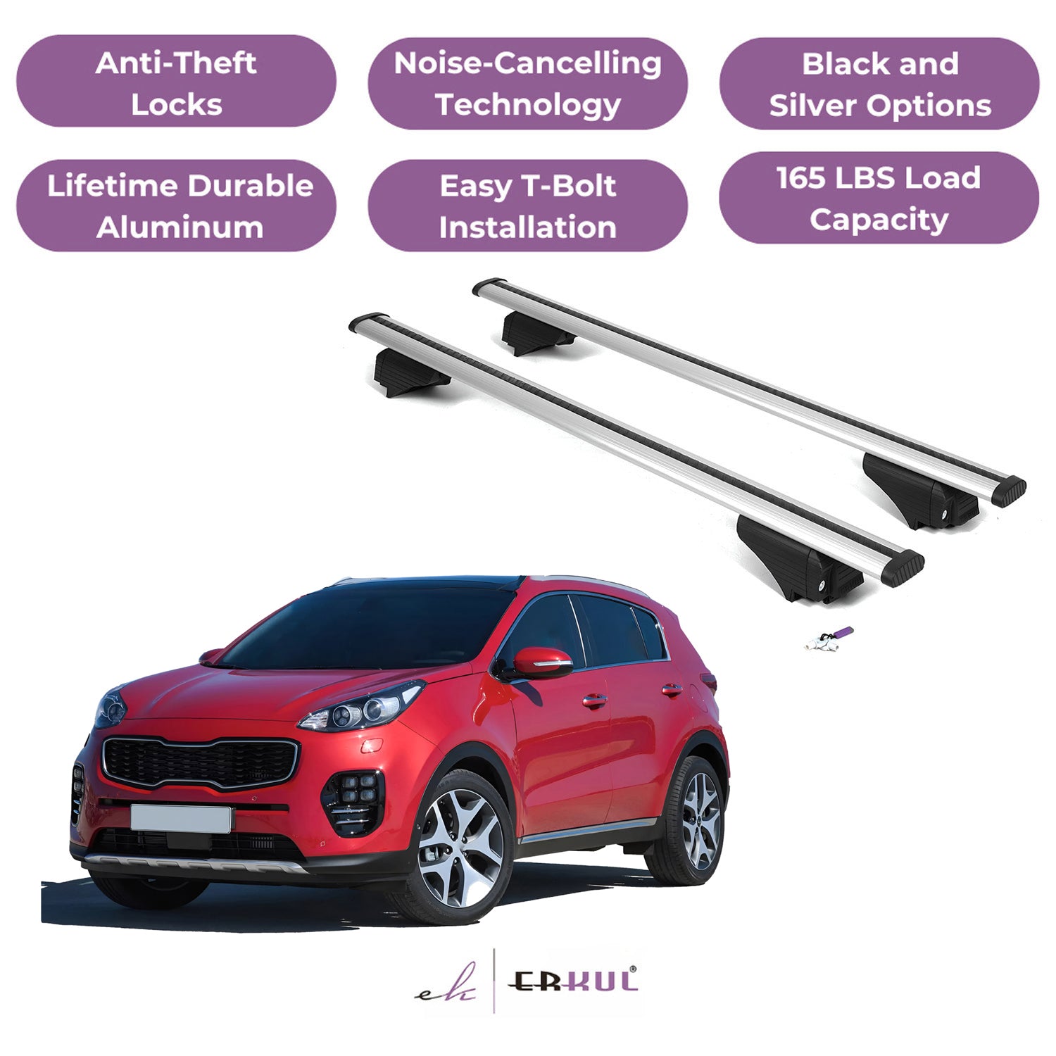 Roof Rack Cross Bars with Extended Bar Design for Kia Sportage 2017-2022  - Silver