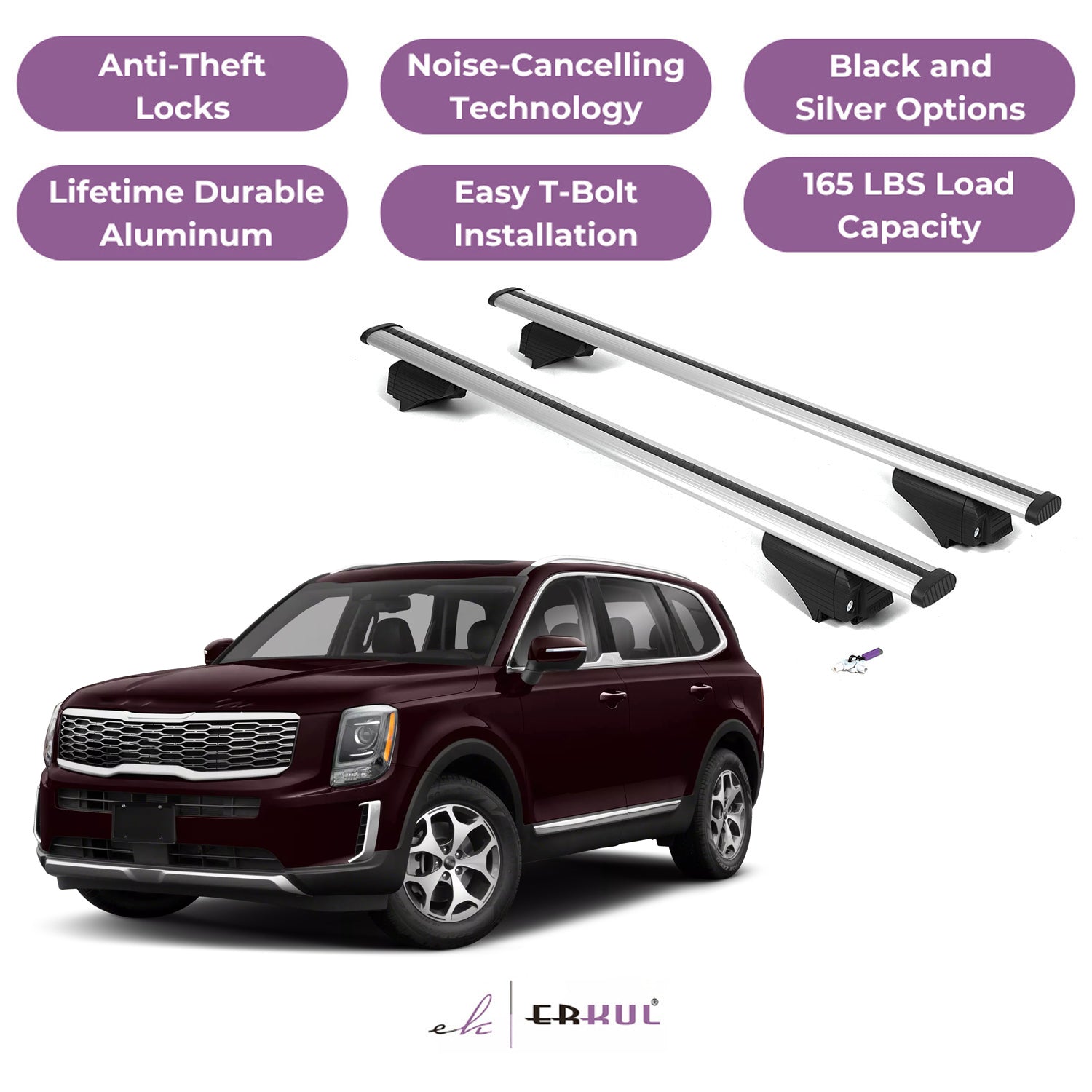 Roof Rack Cross Bars with Extended Bar Design for Kia Telluride 2019-2025  - Silver