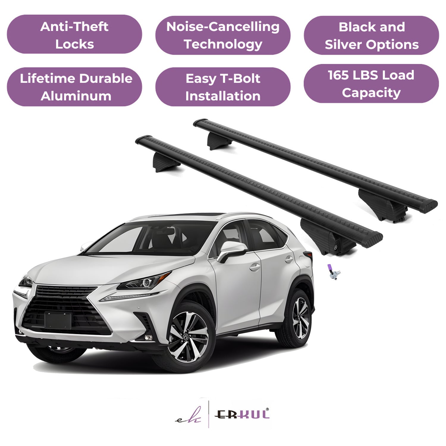 Roof Rack Cross Bars with Extended Bar Design for Lexus NX200T NX300 NX300H 2015-2021 - Black