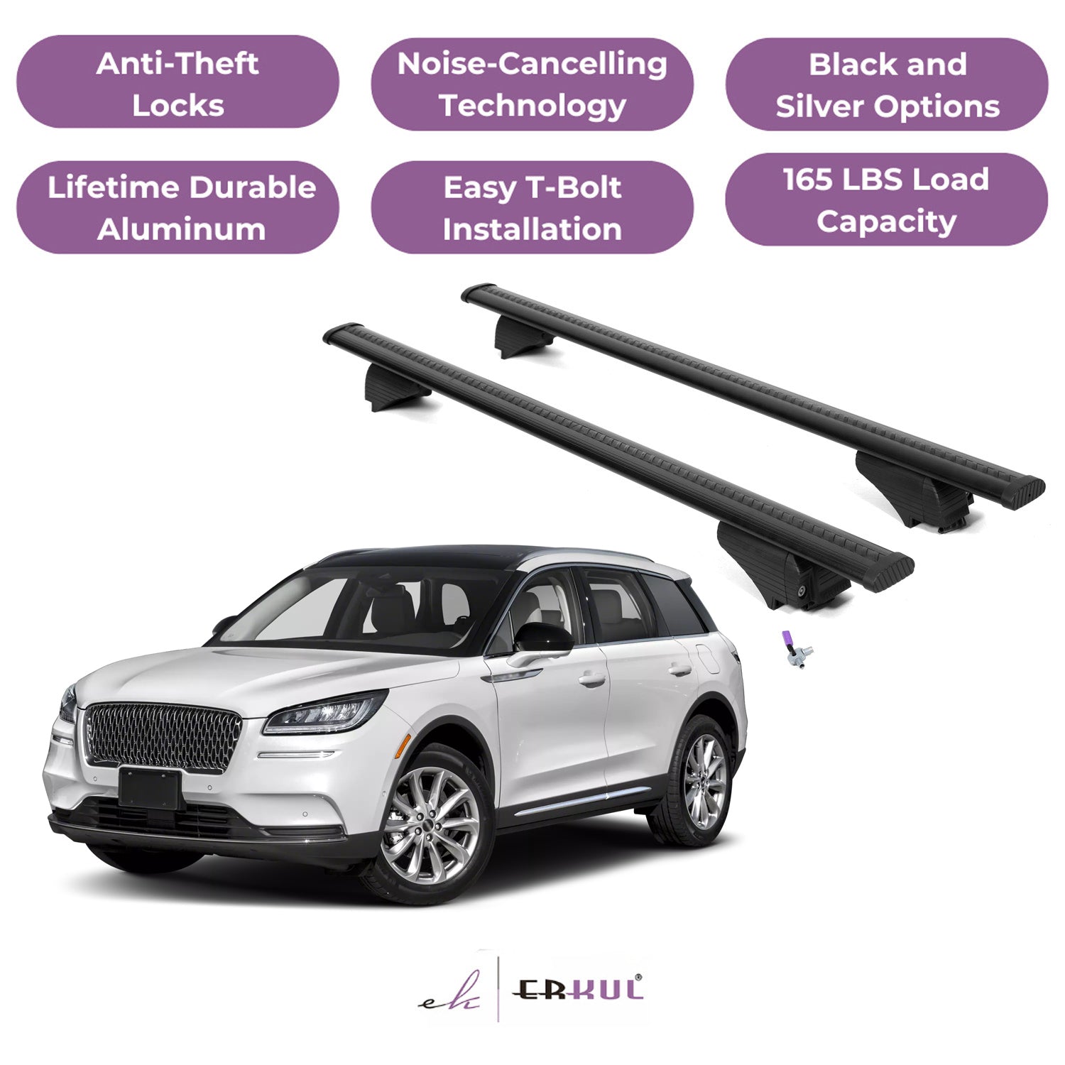 Roof Rack Cross Bars with Extended Bar Design for Lincoln Corsair 2020-2025  - Black