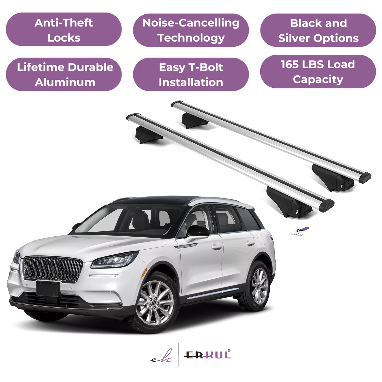 Roof Rack Cross Bars with Extended Bar Design for Lincoln Corsair 2020-2025  - Silver