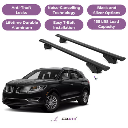 Roof Rack Cross Bars with Extended Bar Design for Lincoln MKX 2016-2018  - Black