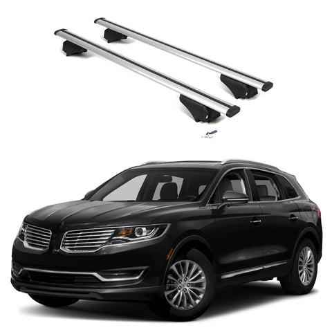 ERKUL Roof Rack Cross Bars for Lincoln MKX 2016-2018 | Aluminum Crossbars with Anti Theft Lock for Rooftop | Compatible with Flush Rails - Silver