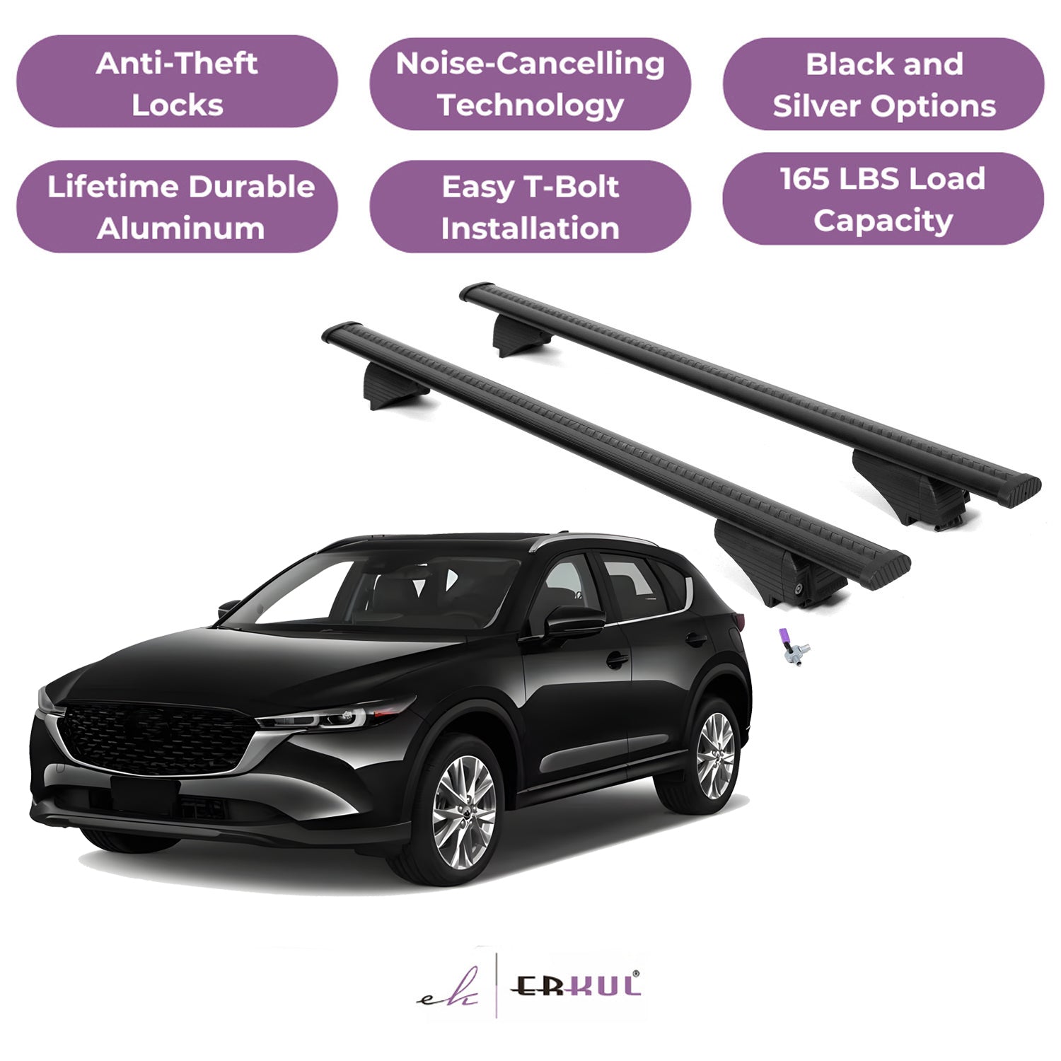 Roof Rack Cross Bars with Extended Bar Design for Mazda CX-5 CX5 2017-2025 - Black