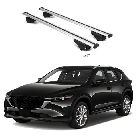 ERKUL Roof Rack Cross Bars for Mazda CX-5 CX5 2017-2024 | Aluminum Crossbars with Anti Theft Lock for Rooftop | Compatible with Flush Rails - Silver